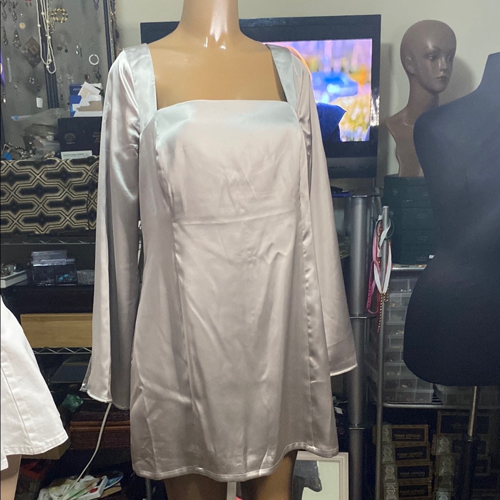 Strapless Satin Low Cross back Dress - Cream